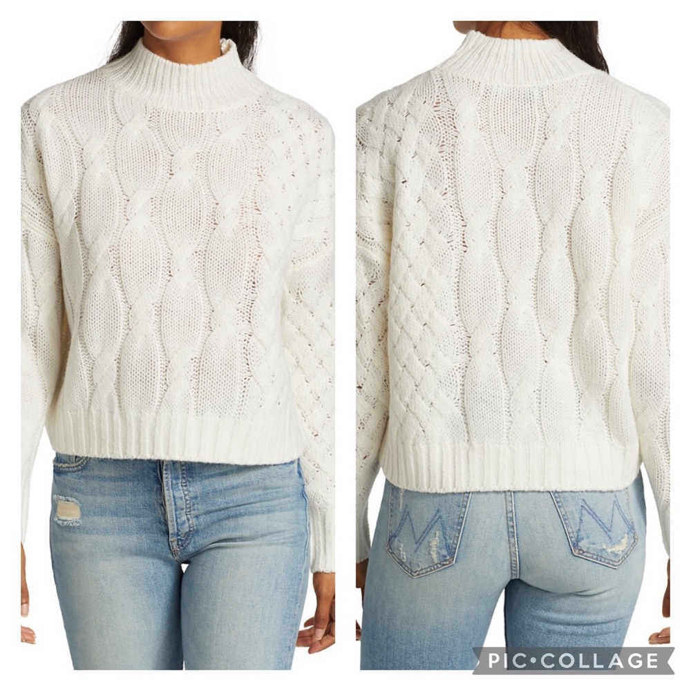 NWT 360 Sweater Mixed Knit Mockneck Merino Wool Blend Sweater in Winter White